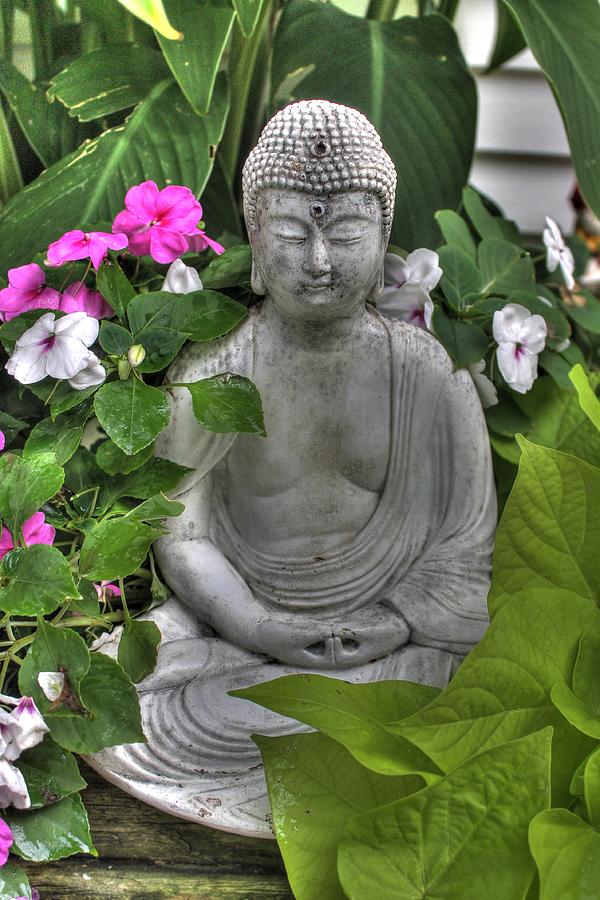 Buddha statue peace zen soto garden flower Photograph by Jane Linders