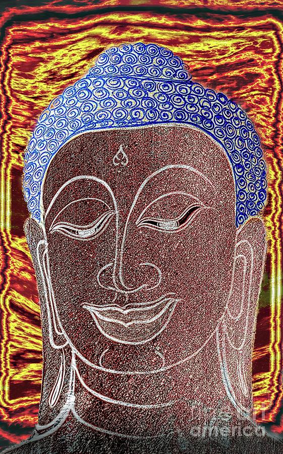 Buddha Vintage Digital Portrait Digital Art by Ian Gledhill