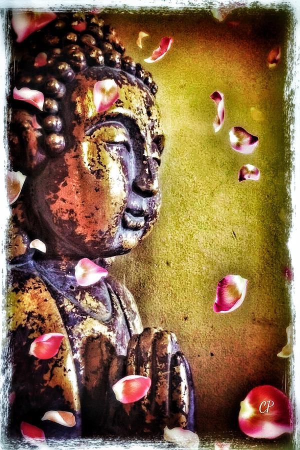 Buddha with flower petals Photograph by Christine Paris