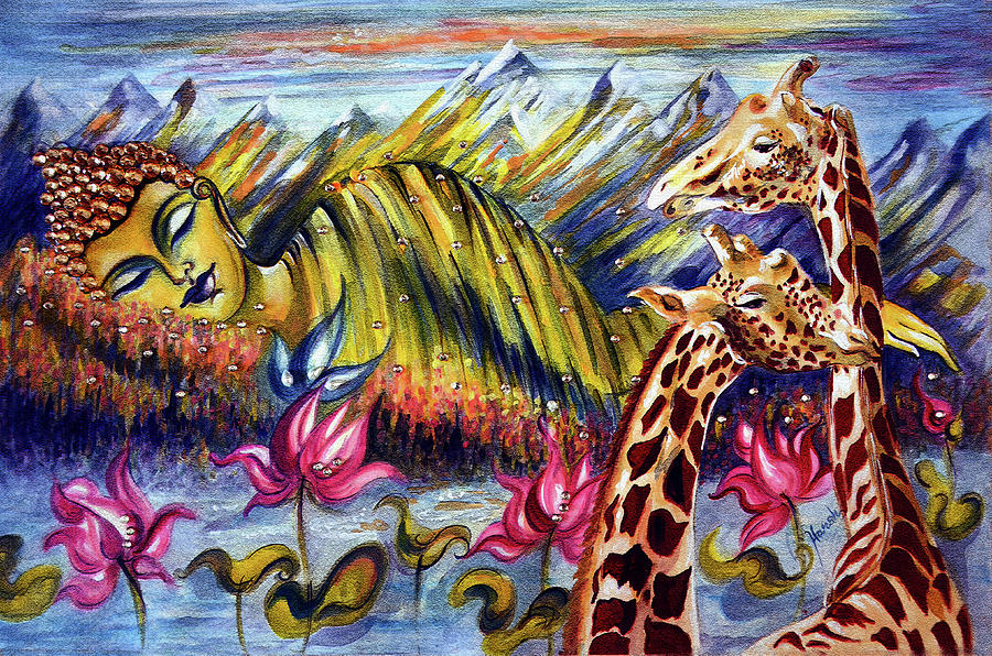 BUDDHA with Giraffe Digital Art by Harsh Malik