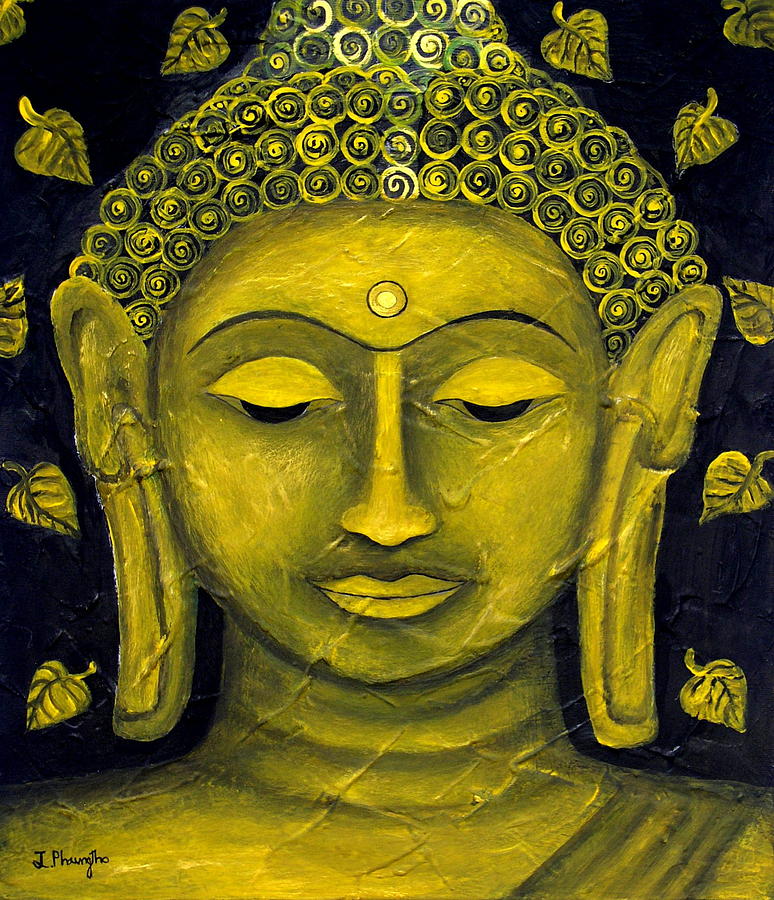 Buddha With Lotus Leaves Painting by Jakthon Phaengtho