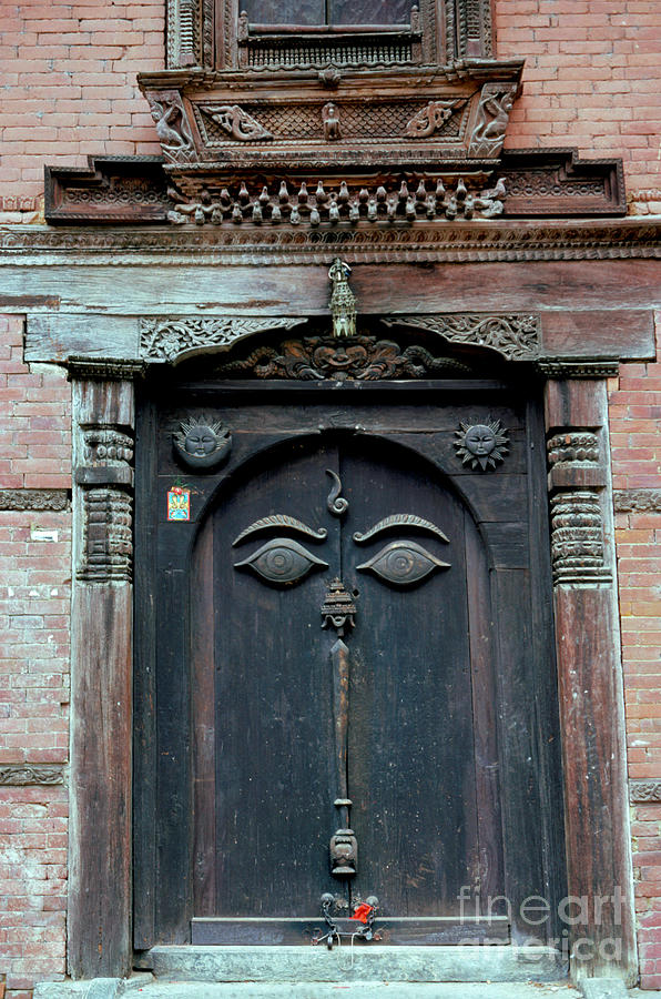 Buddhas Eyes on Nepalese Wooden Door Photograph by Anna Lisa Yoder