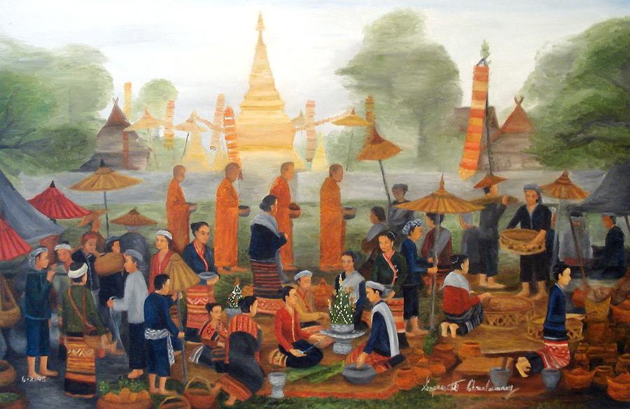 Buddhist Festival  Painting by Sompaseuth Chounlamany