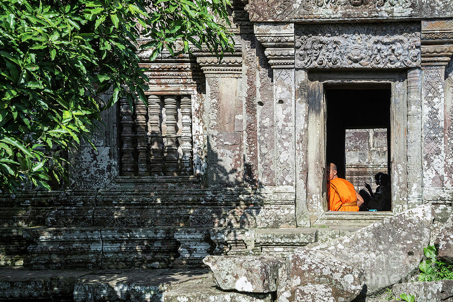 Buddhist Monk In Preah Vihear Ancient Temple Ruins In Cambodia Photograph by JM Travel Photography