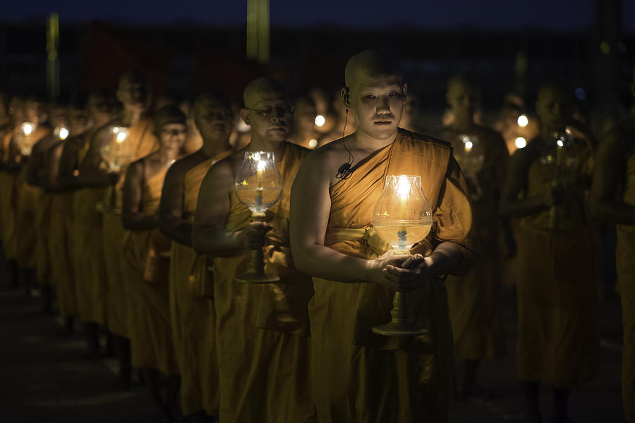 Buddhist Monks at Wat Dhamma Sunset 3 Photograph by David Longstreath