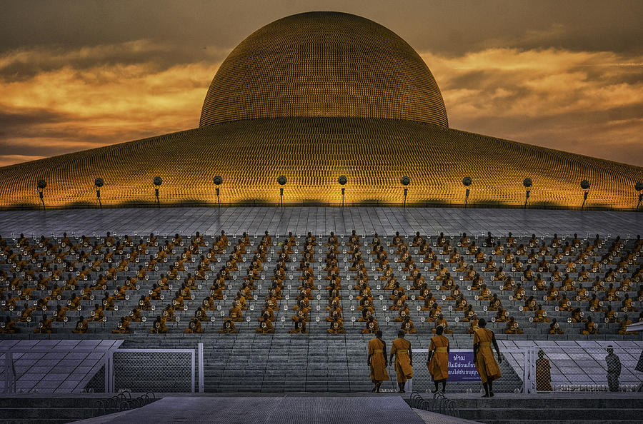 Thailand Photograph - Buddhist Monks at Wat Dhammakaya by David Longstreath