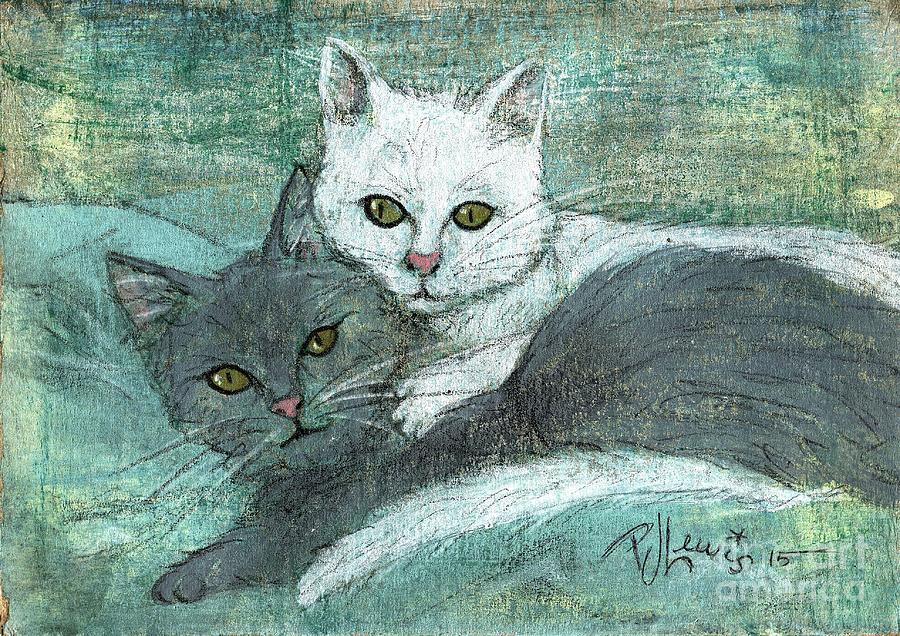 Cat Painting - Buddies by PJ Lewis
