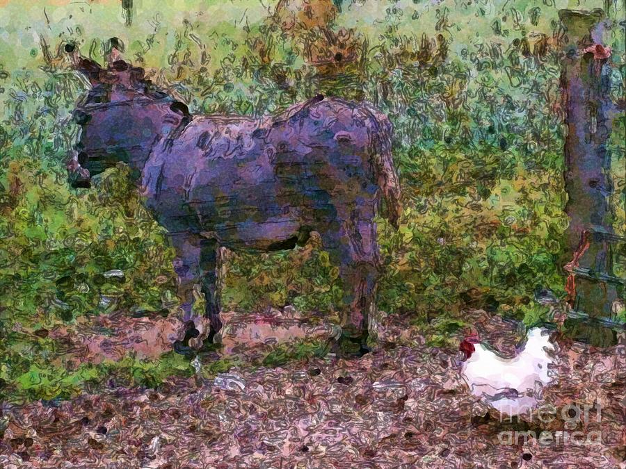 Chicken Painting - Buddies Take A Walk by Two Hivelys