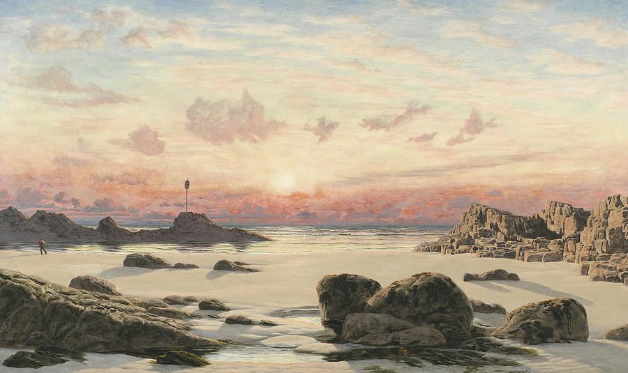 Sunset Painting - Bude Sands at Sunset by John Brett