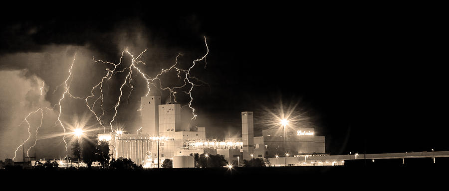 Budweiser Lightning Thunderstorm Moving Out BW Sepia Panorama Photograph by James BO Insogna