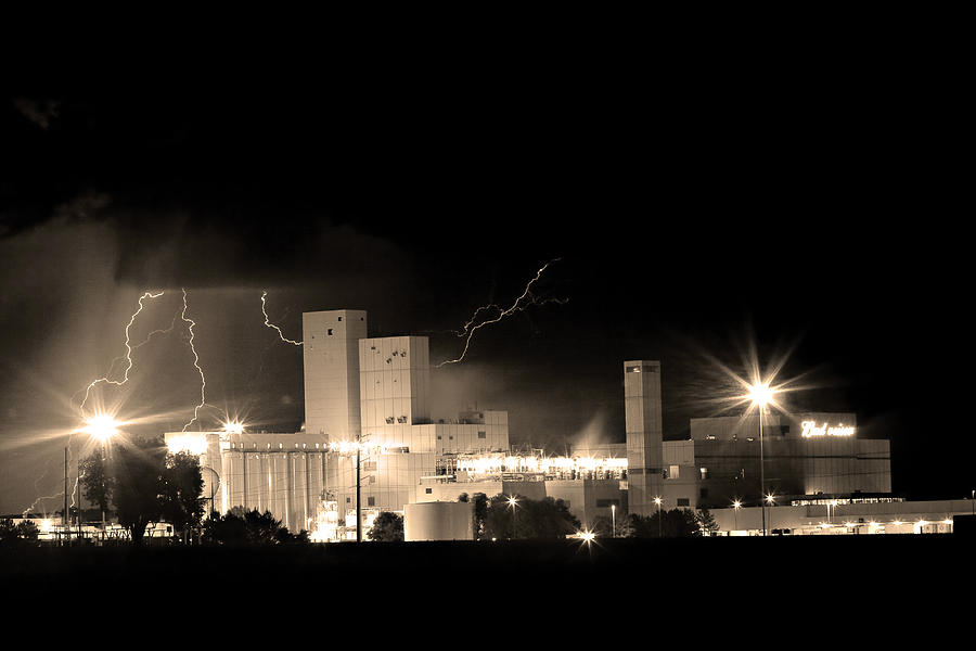 Beer Photograph - Budwesier Brewery Lightning Thunderstorm Image 3918  BW Sepia Im by James BO Insogna