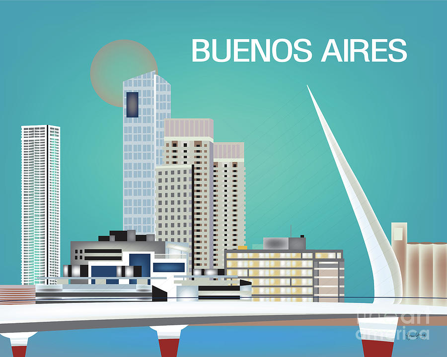 Buenos Aires Digital Art - Buenos Aires Argentina Horizontal Skyline - Blue by Karen Young