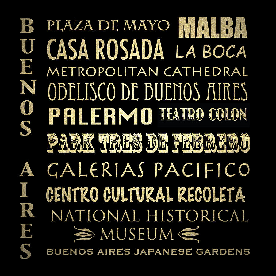 Typography Digital Art - Buenos Aires Famous Landmarks by Patricia Lintner