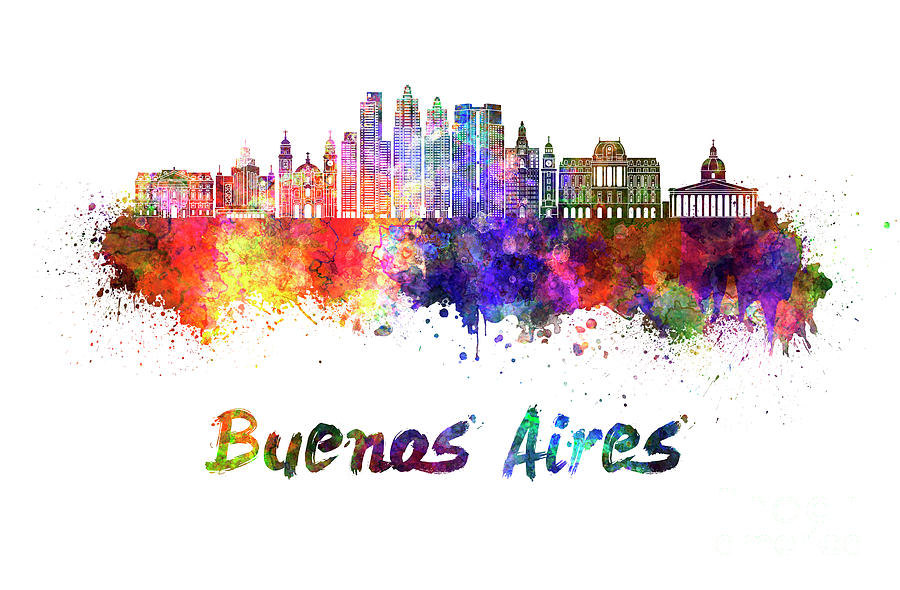 Abstract Painting - Buenos Aires V2 skyline in watercolor by Pablo Romero