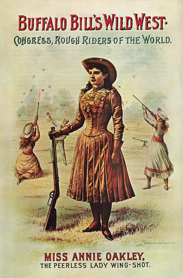 Vintage Mixed Media - Buffalo Bills Wild West Show - Miss Annie Oakley - Vintage Event Advertising Poster by Studio Grafiikka