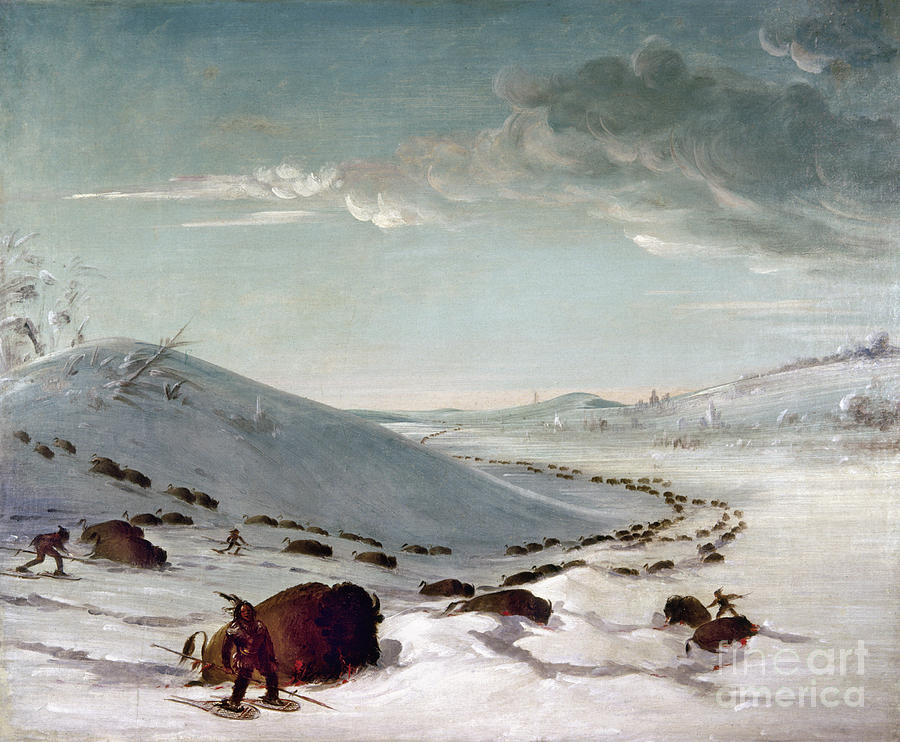 Buffalo Chase In Winter Painting by George Catlin