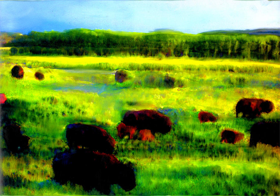 Buffalo Coming Home Painting by FeatherStone Studio Julie A Miller