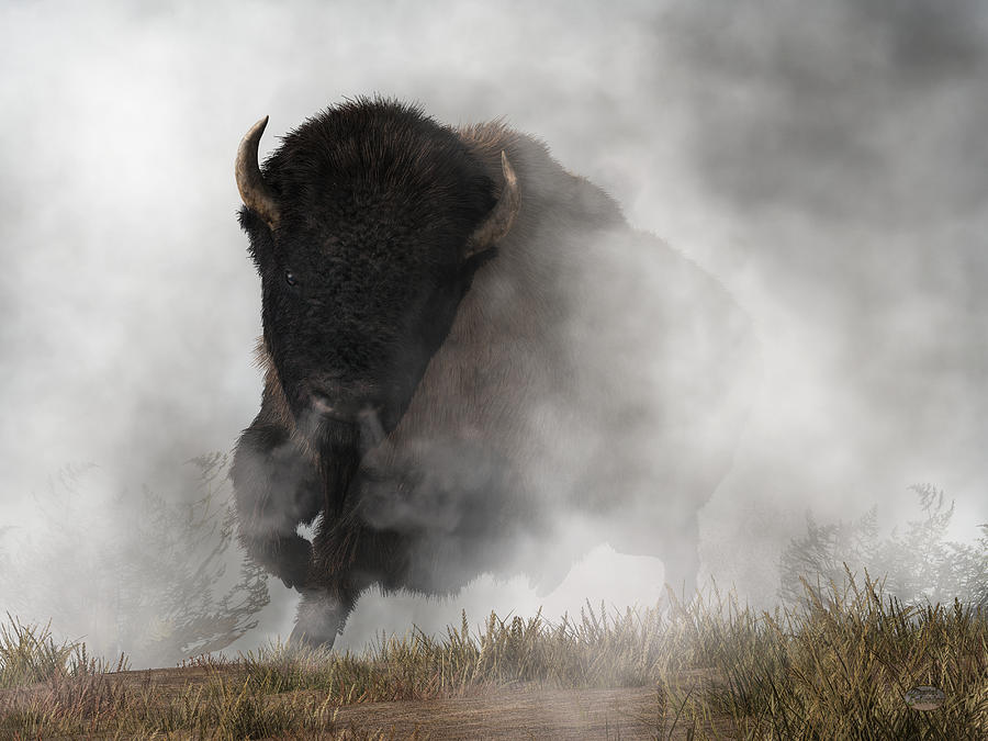 Bison Digital Art - Buffalo Emerging From The Fog by Daniel Eskridge