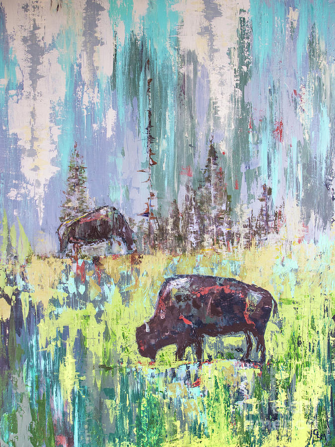 Buffalo Grazing Painting by Cheryl McClure