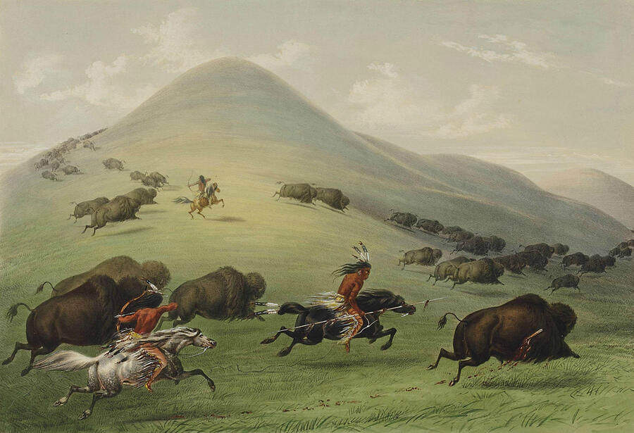 Buffalo Hunt, from 1844 Relief by George Catlin