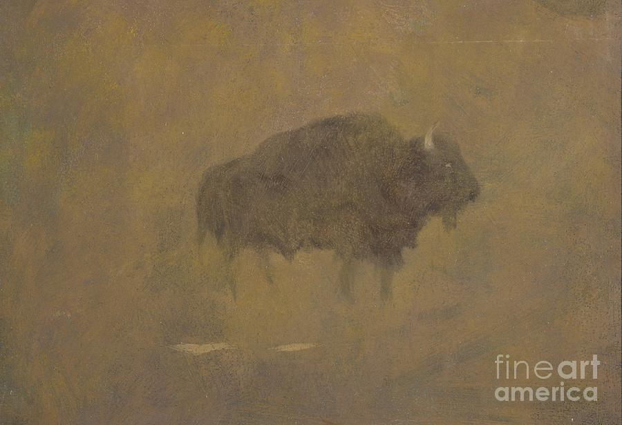 Buffalo Painting - Buffalo in a Sandstorm by Albert Bierstadt