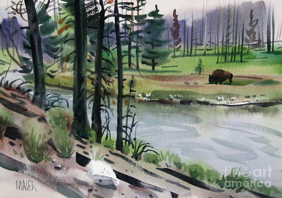 Yellowstone National Park Painting - Buffalo in Yellowstone by Donald Maier