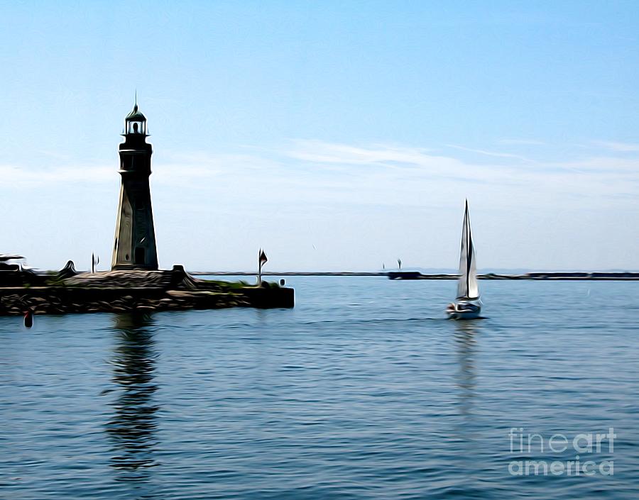 Buffalo New York Main Lighthouse and Sailboat Soft Abstract Photograph by Rose Santuci-Sofranko