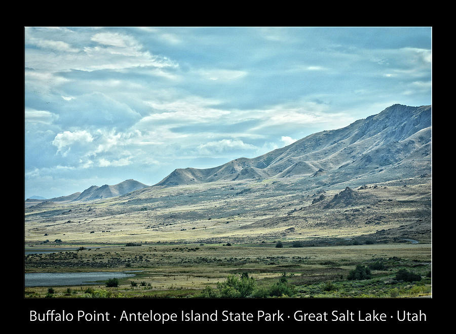 Buffalo Point Antelope Island State Park Great Salt Lake 01 Text Black Photograph by Thomas Woolworth