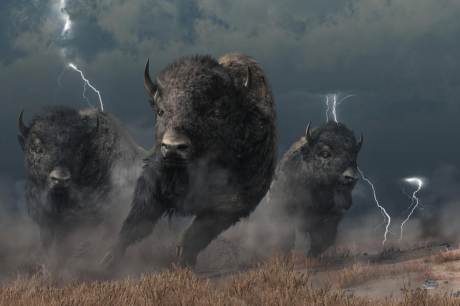 Bison Digital Art - Buffalo Storm by Daniel Eskridge