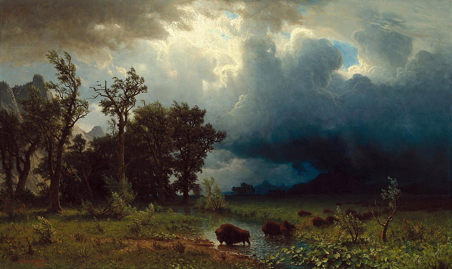 Buffalo Trail. The Impending Storm Painting by Albert Bierstadt