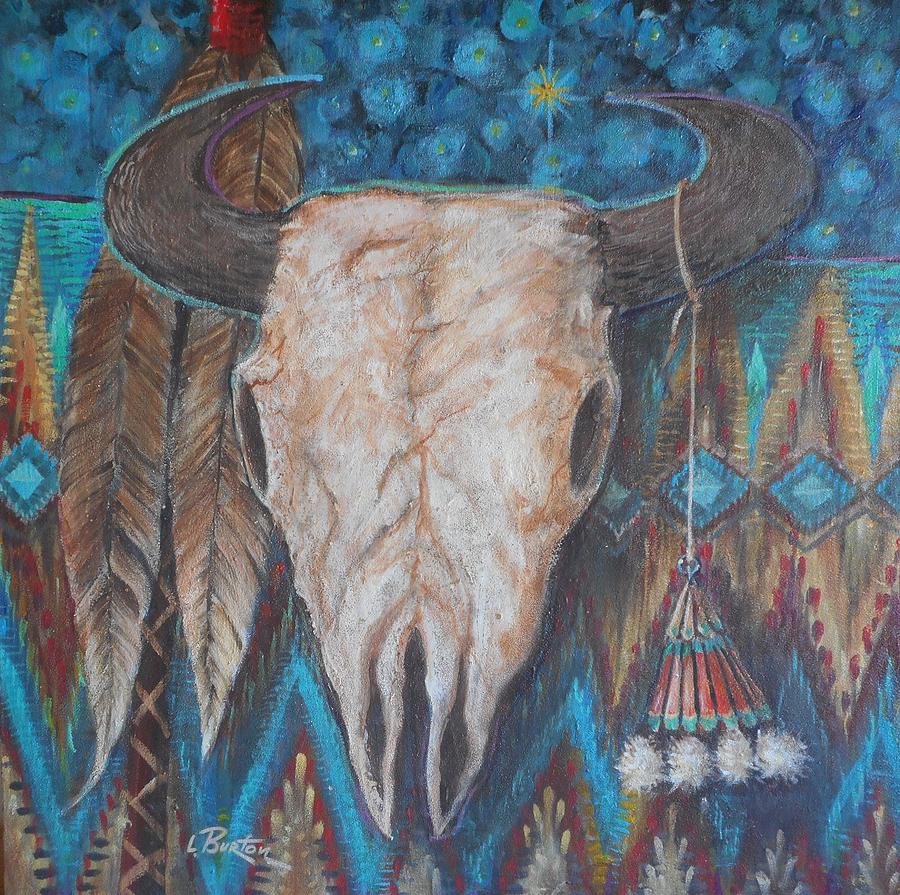 Buffalo Skull With Medicine Bag Painting by Lynn Burton - Fine Art America