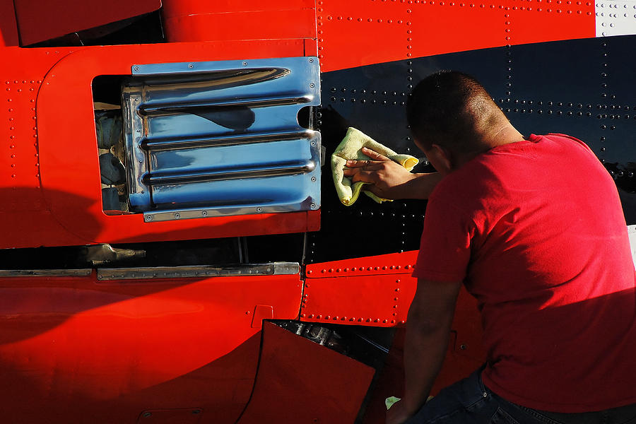 Elbow Grease -- Volunteer Polishing an Airplane in Paso Robles, California Photograph by Darin Volpe