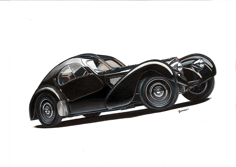 Car Drawing - Bugatti Type 57 SC Atlantic by Tomasz Boguslawski