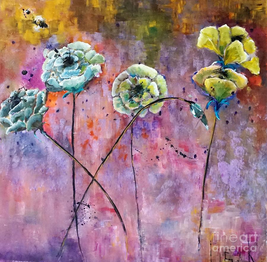 Bugs Bees And Flowers Painting Painting by Lisa Kaiser