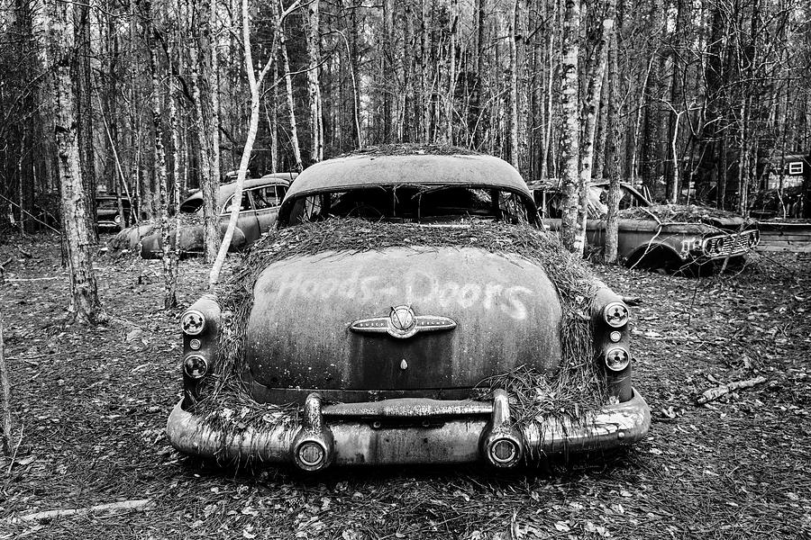 Black And White Photograph - Buick V8-Abandoned Black and White by Betty Denise