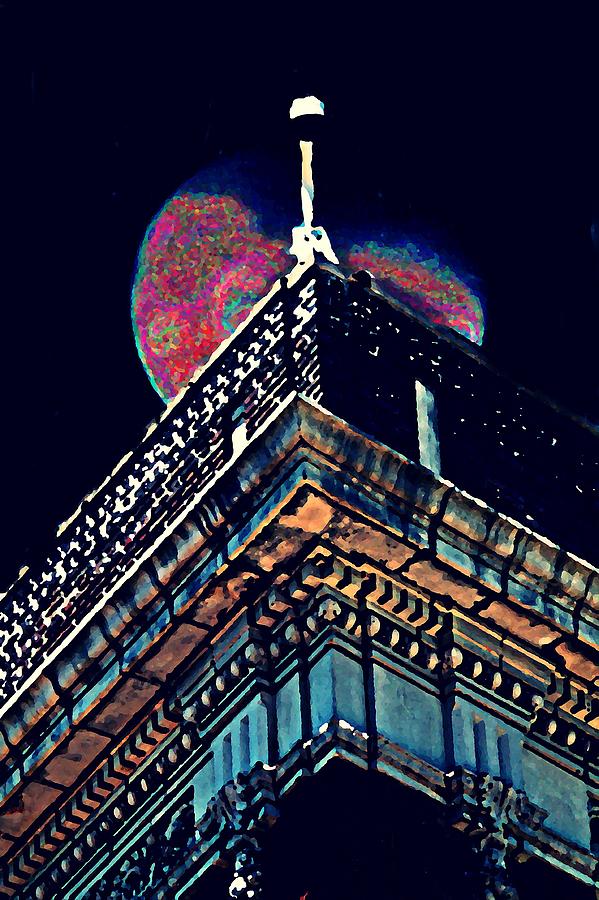 Building and full moon as art Photograph by Karl Rose