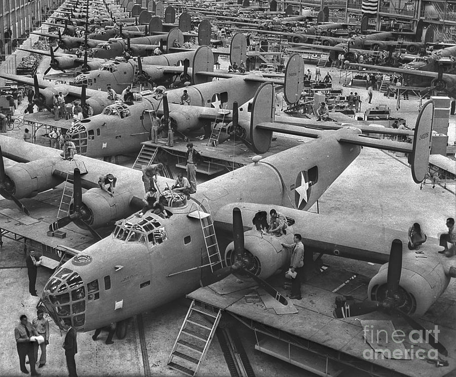 Airplane Photograph - Building the B24 Fleet 1943 BW by Padre Art