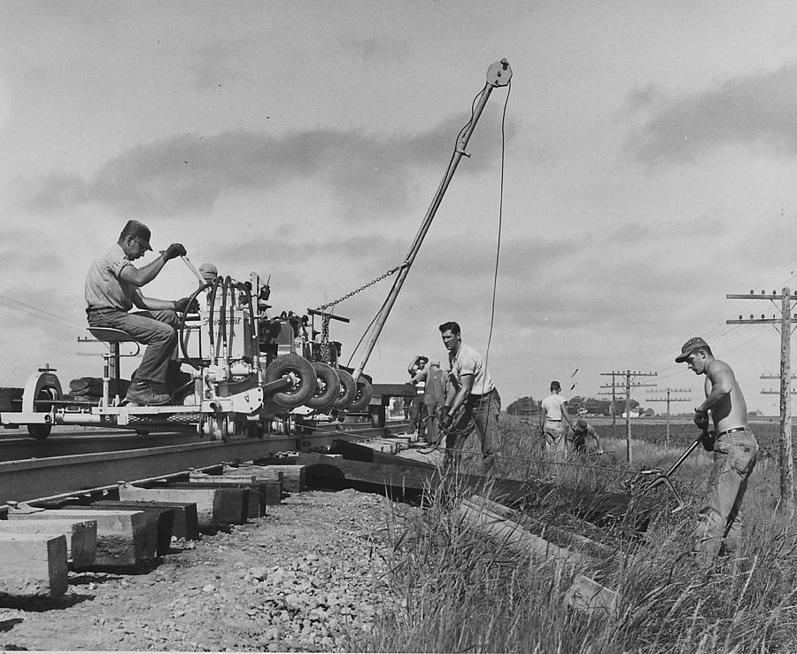 Building Train Tracks - 1957 Photograph by Chicago and North Western Historical Society