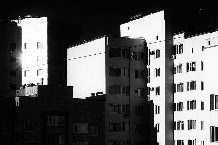 Buildings at Dawn in Monochrome Photograph by John Williams