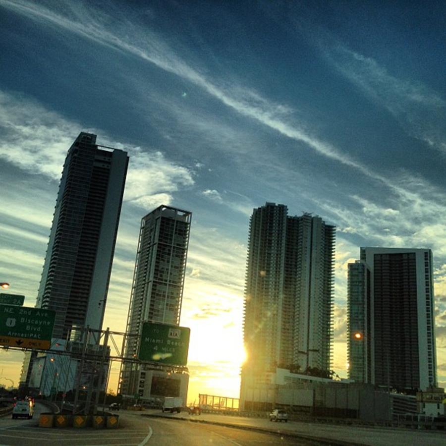 Buildings At Sunrise, Miami, Fl Photograph by Juan Silva