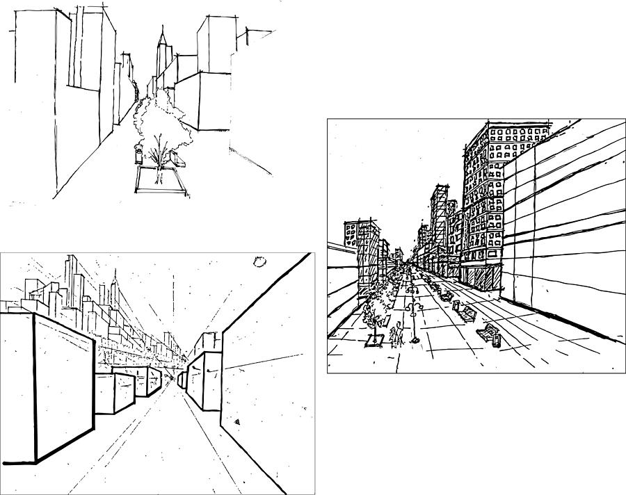 Buildings Sketching 2 Drawing By Si Shen