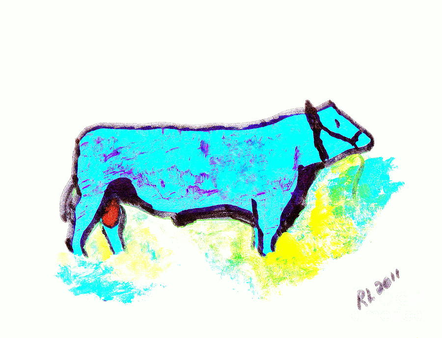 SKY BLUE Bull 1 Painting by Richard W Linford