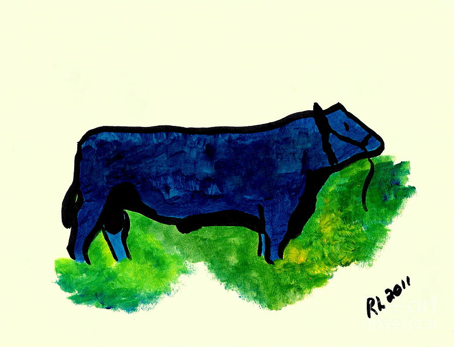 BLUE Bull 2 Painting by Richard W Linford