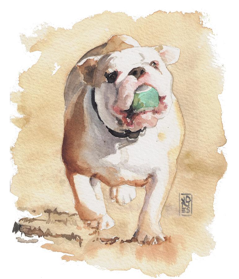 Bulldog Painting - Bull and Ball by Debra Jones