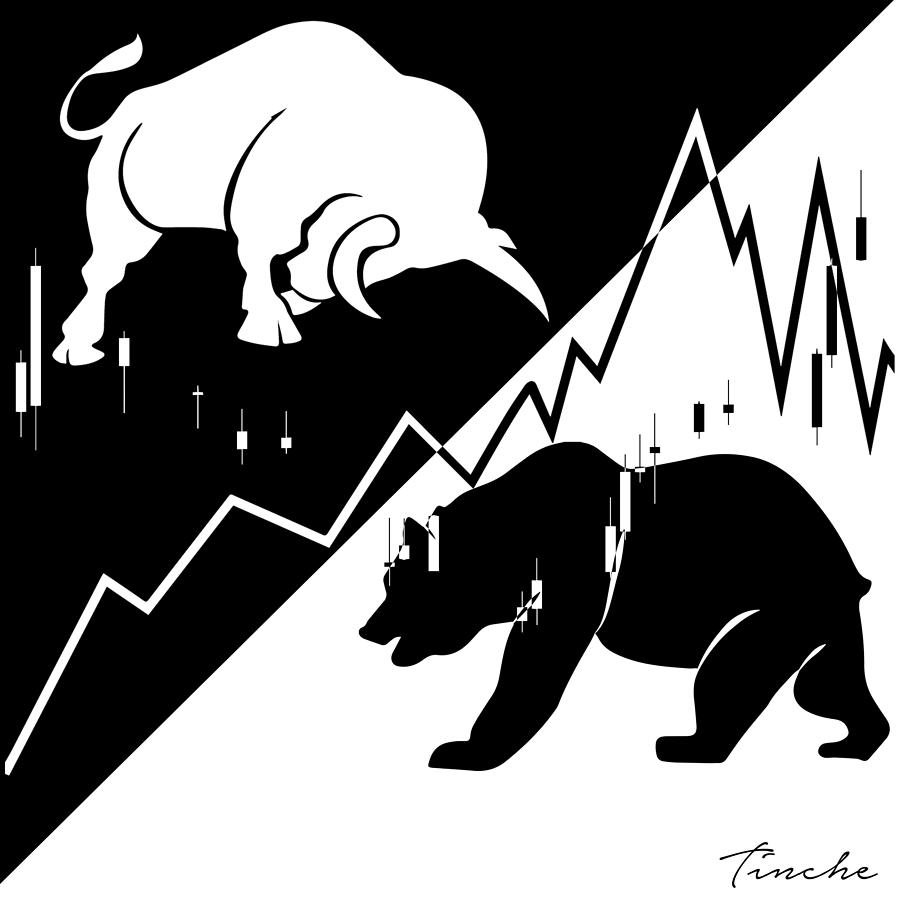 Black And White Digital Art - Bull Bear Fight by Tinche InvARTe