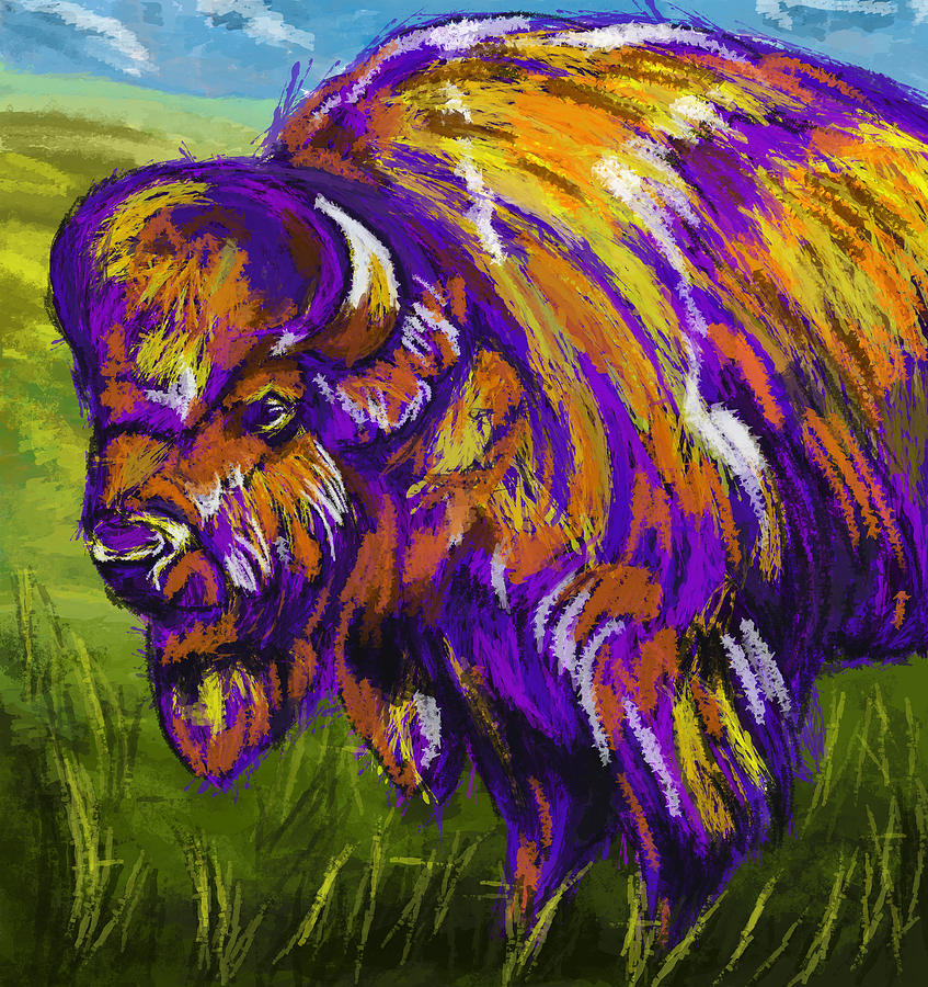 Bull buffalo Painting by Tim Gilliland