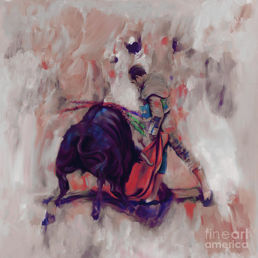 Bull Fight 009K Painting by Gull G