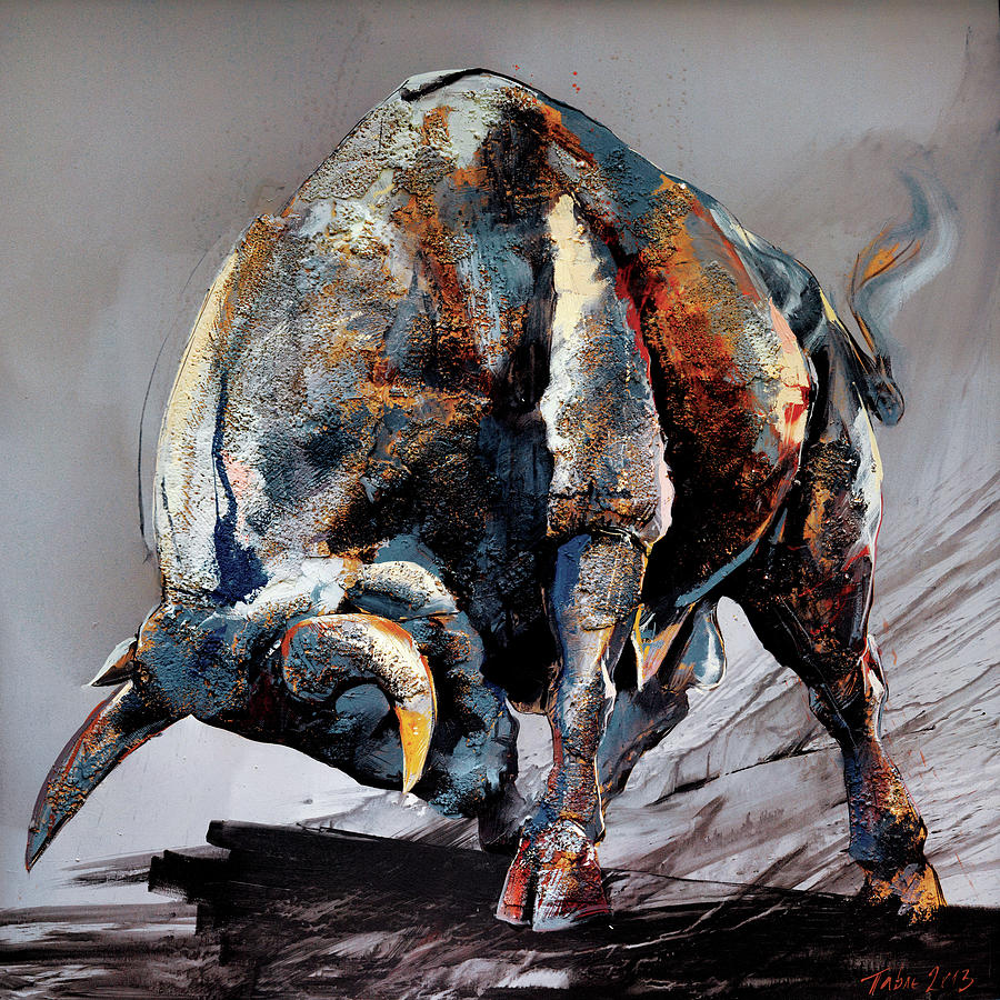 Animal Painting -  Bull Fight by Dragan Petrovic Pavle