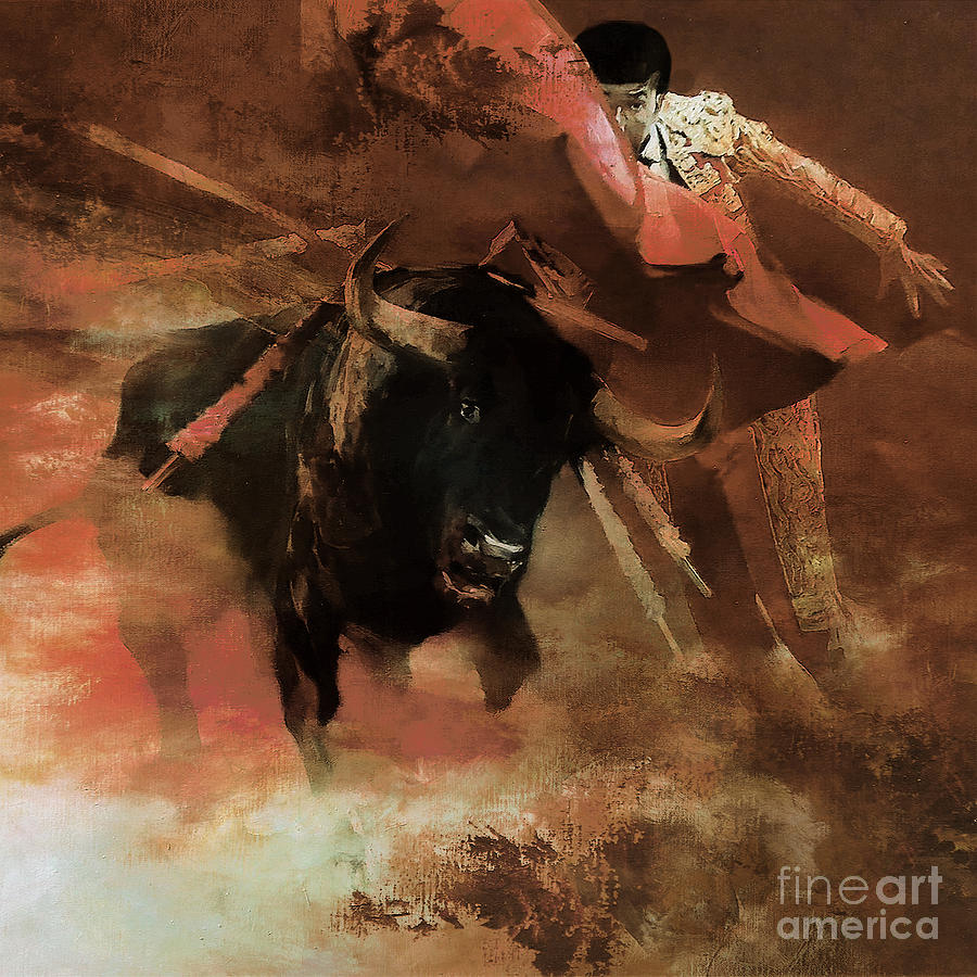 Bull Fight hjyu Painting by Gull G