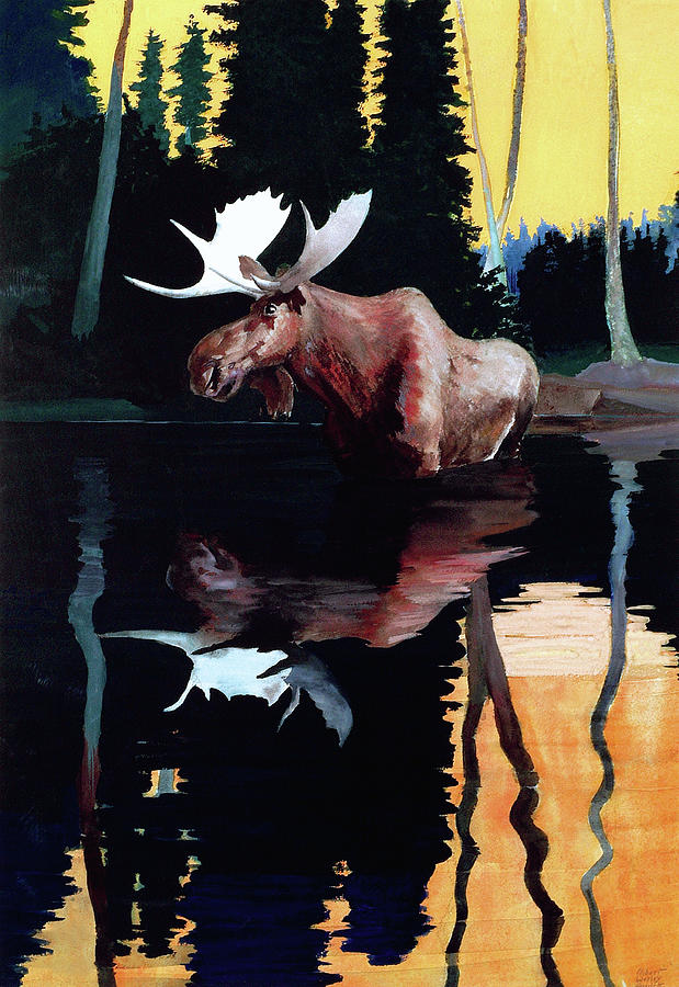 Bull Moose Painting by Robert Wesley Amick